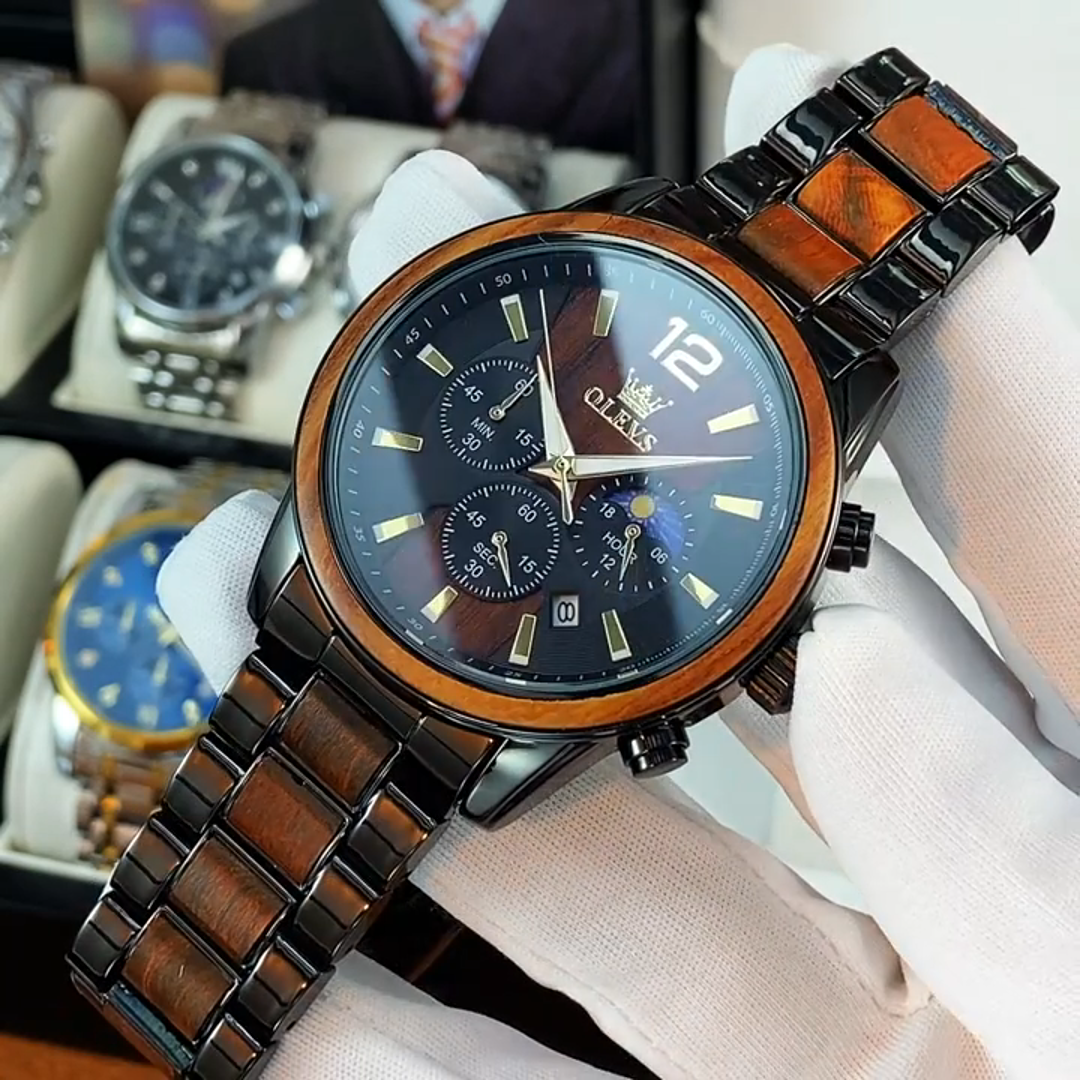 Original Olevs Watch | 100% Authentic | Olevs Watch 3645 Black Brown