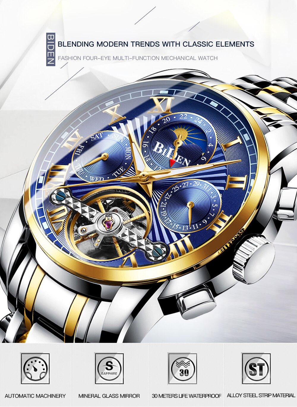 Original BIDEN Tourbillon Automatic Mechanical Watch - Biden 50