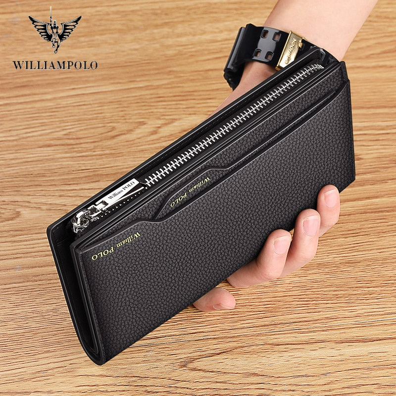 William POLO Male Genuine Leather Wallet Mobile Phone Bag Zipper Purse Handbag - WP Wallet 01