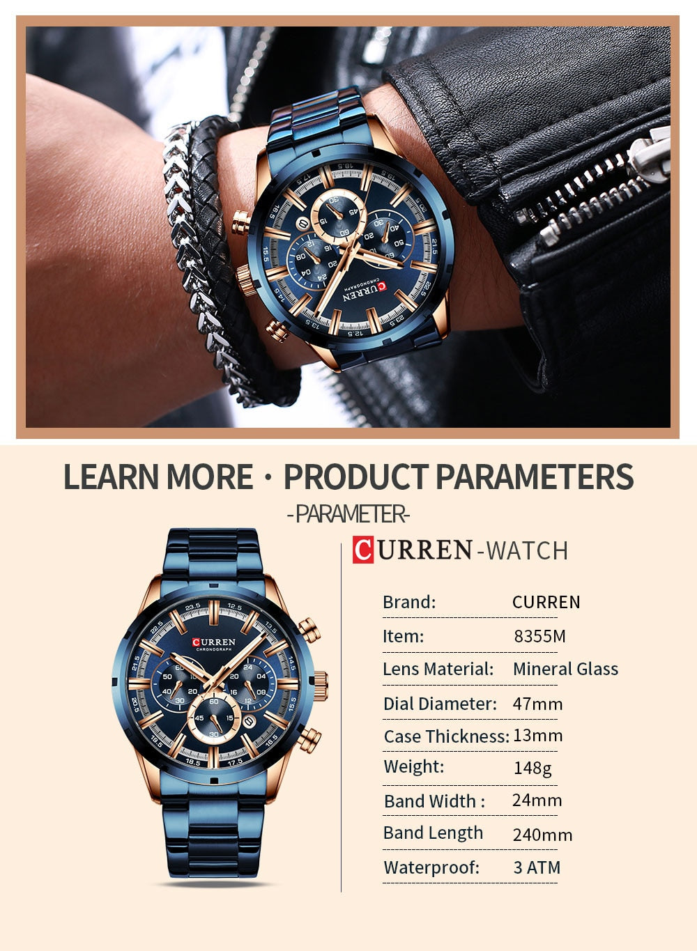 Trendy Stylish Stainless Steel CURREN Watch 8355 | Curren 23