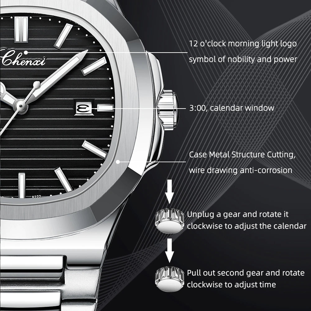 Premium Quality  Stainless Steel Classic Quartz Watch - Chenxi 02