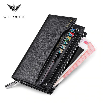 William POLO Male Genuine Leather Wallet Mobile Phone Bag Zipper Purse Handbag - WP Wallet 01