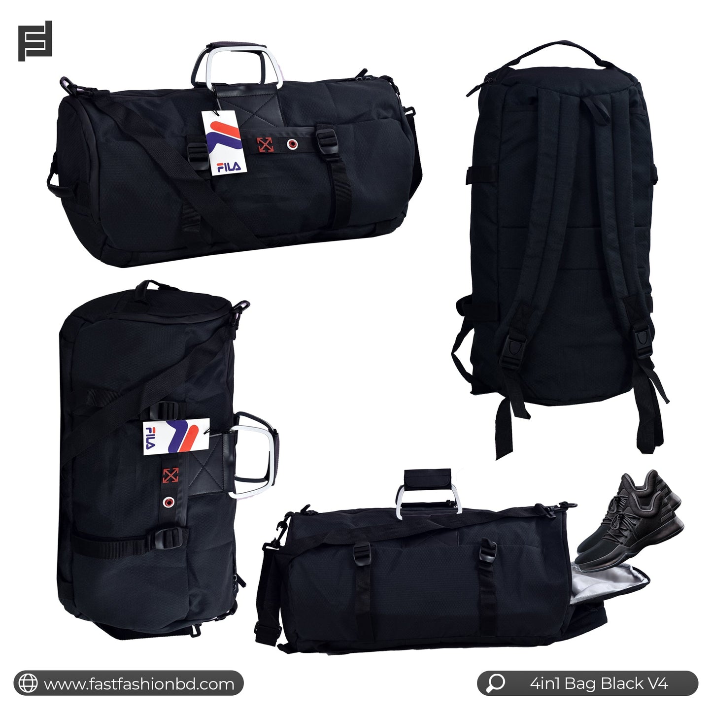 4in1 Bag Black V4 - Travel Bag / Gym Bag - Waterproof