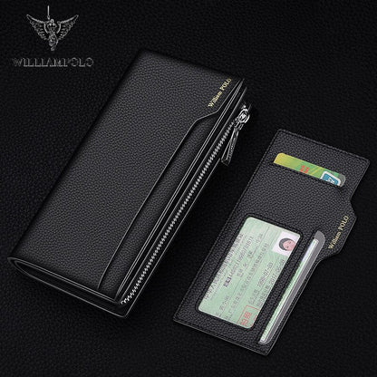 William POLO Male Genuine Leather Wallet Mobile Phone Bag Zipper Purse Handbag - WP Wallet 01