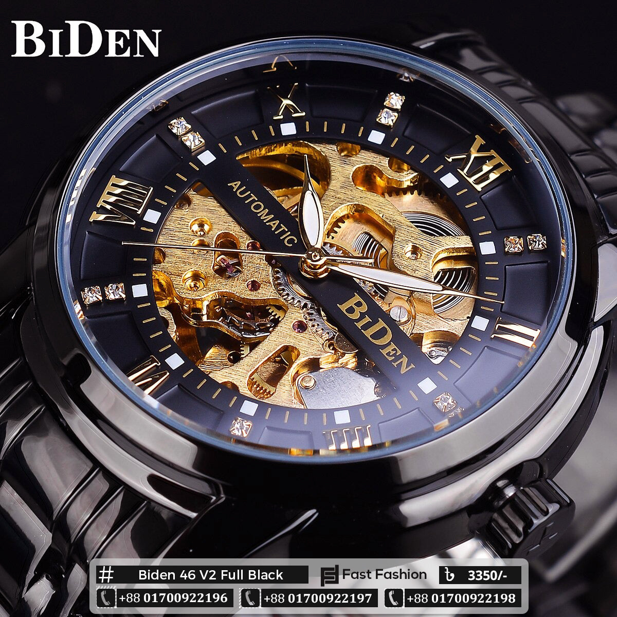 Original BIDEN Mechanical Automatic Self-Wind Wristwatche Watch - Biden 46 V2 Full Black