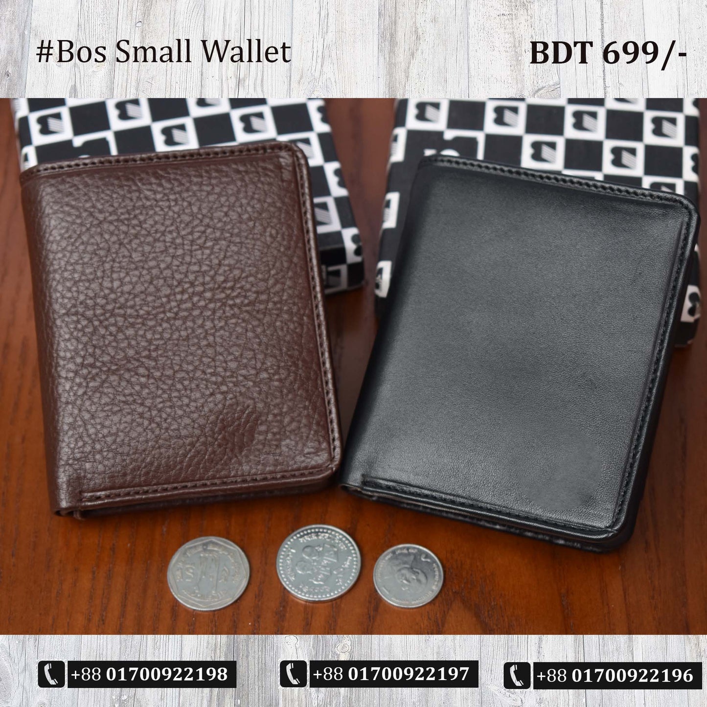 Mini Pocket Size Leather Wallet - Black & Chocolate Color Available