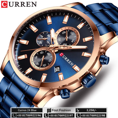 New Original Trendy Stylish Stainless Steel CURREN Watch for Men | Curren 24