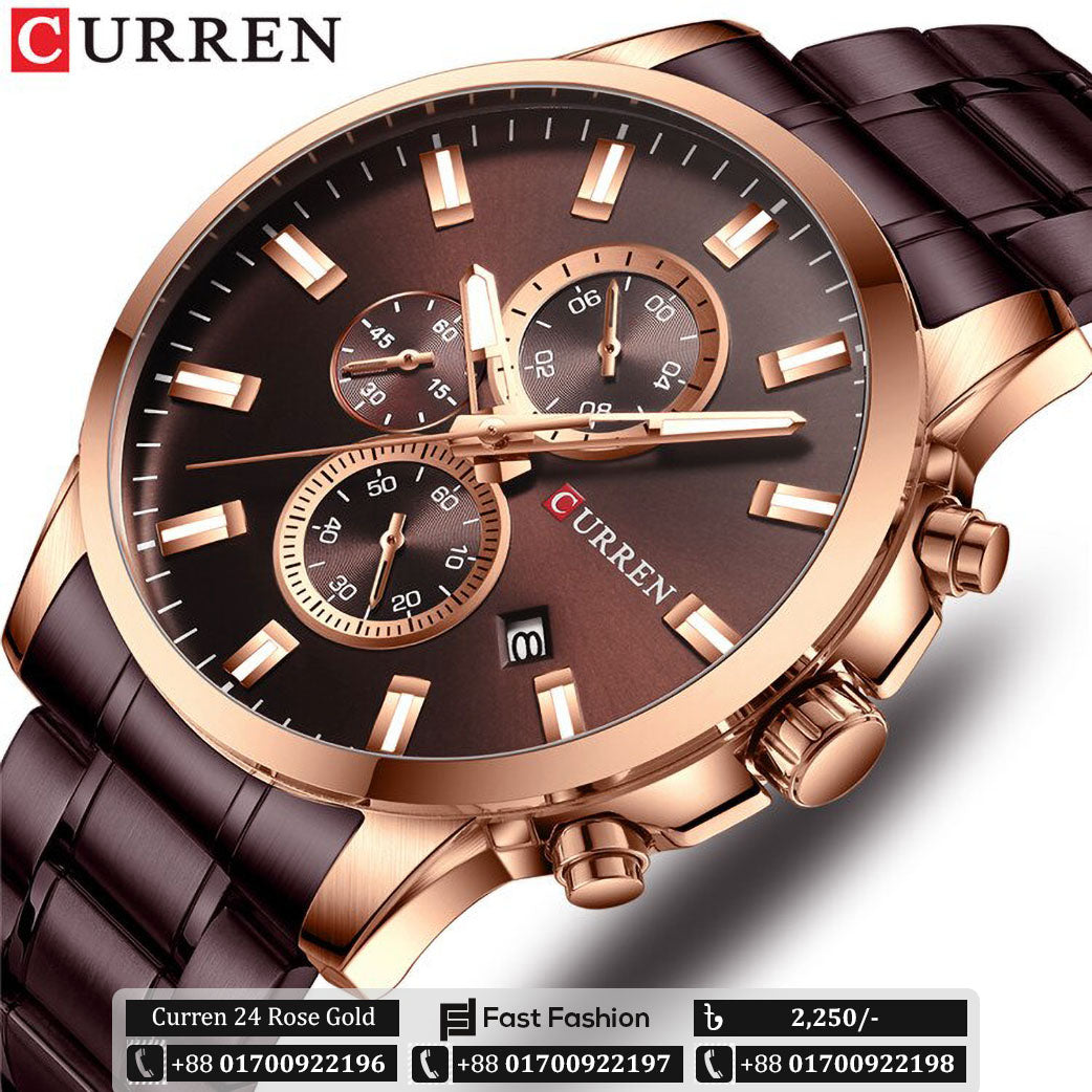 New Original Trendy Stylish Stainless Steel CURREN Watch for Men | Curren 24