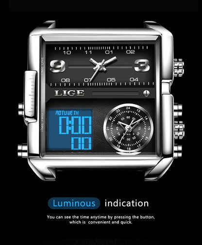 Original Lige Three Times Unique Style LED Water Proof Digital Watch Lige 02