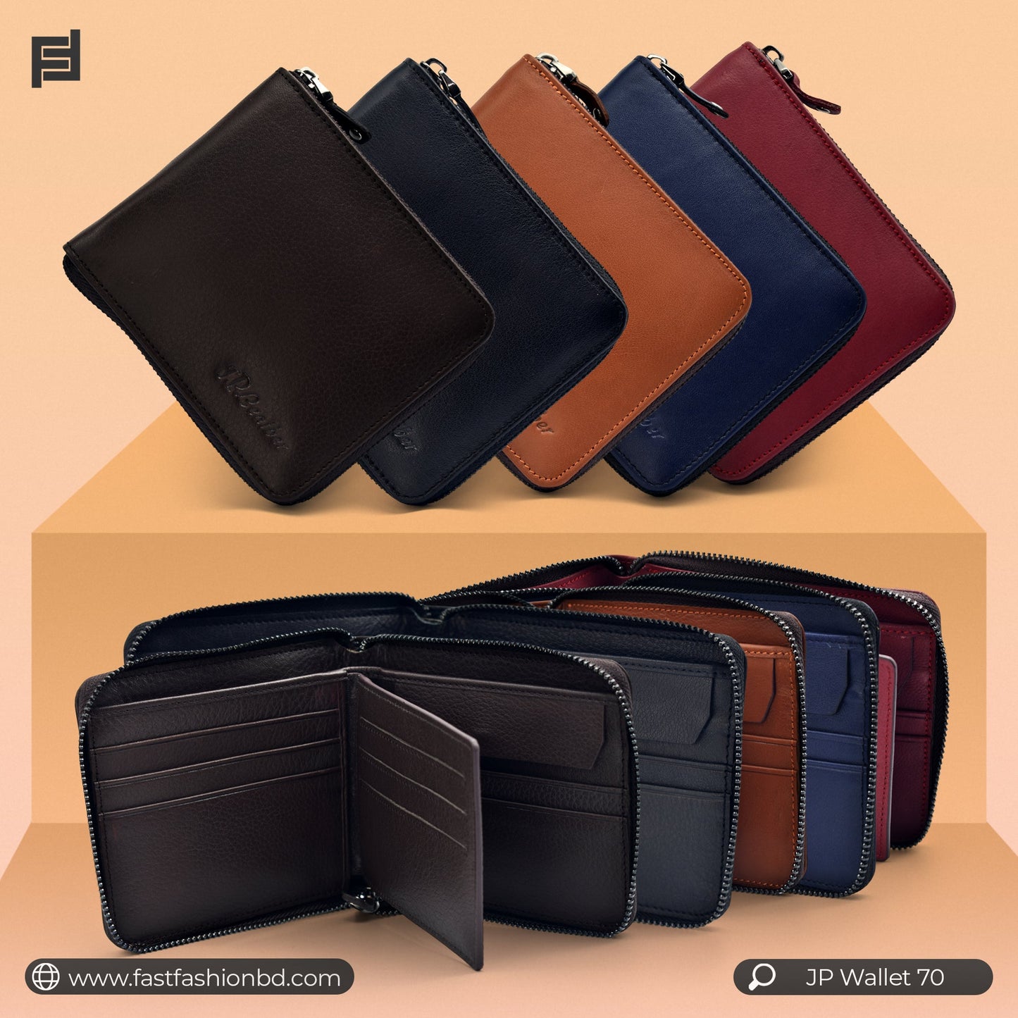 Original All Leather Full Zipper Premium Quality Wallet | JP Wallet 70