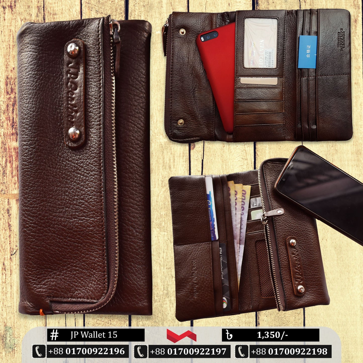 Genuine Leather Long Wallet | JP Wallet 15 (Chocolate)