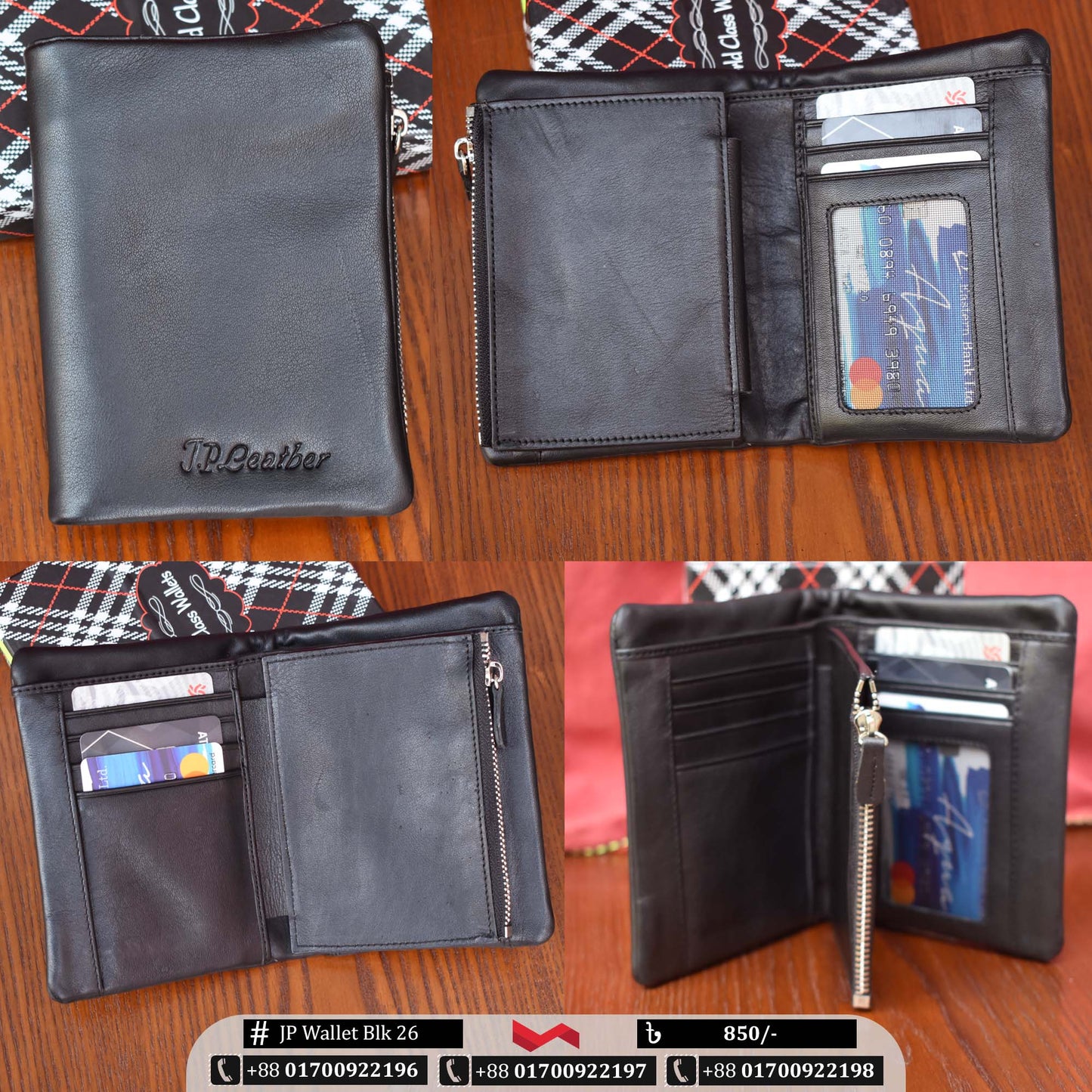 Black Medium Pocket Size Leather Wallet | JP Wallet Blk 26