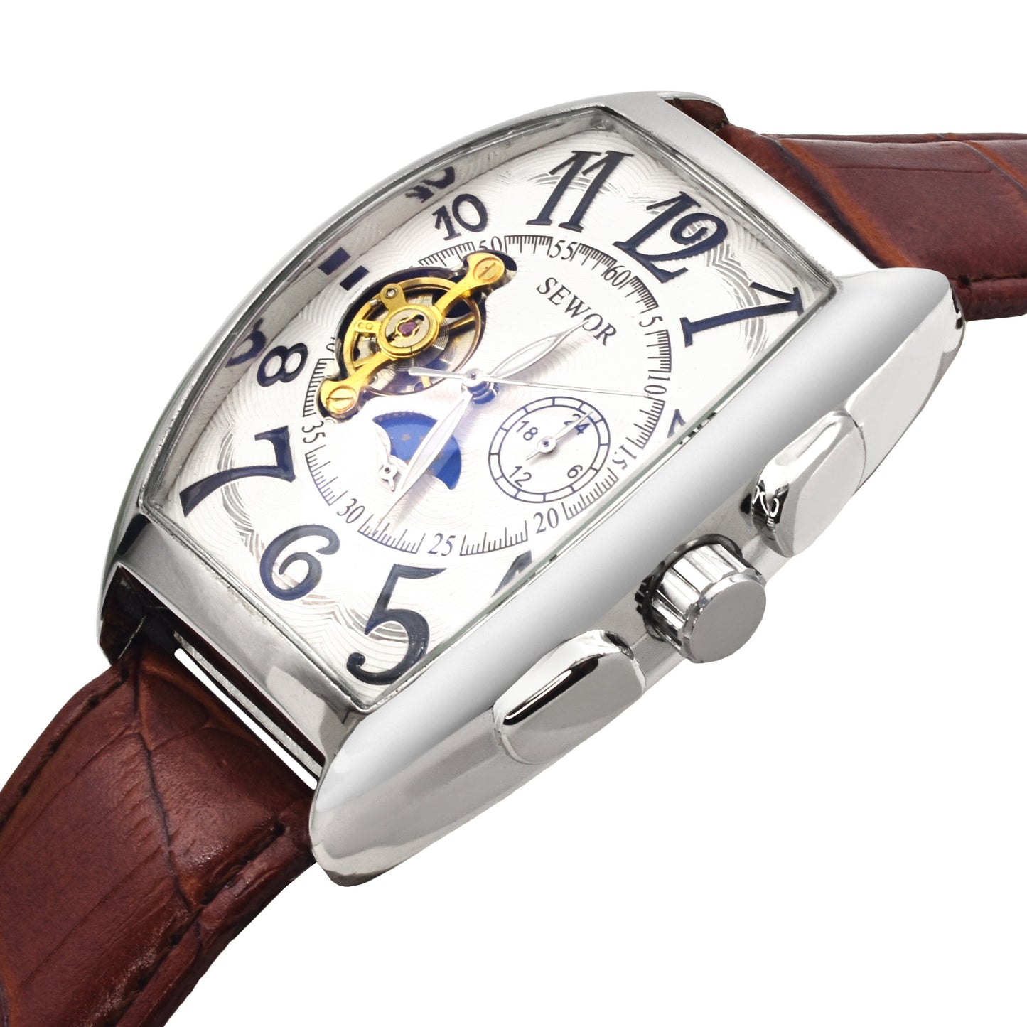 Automatic Mechanical Watch | Sewor Watch 01 Brown Silver