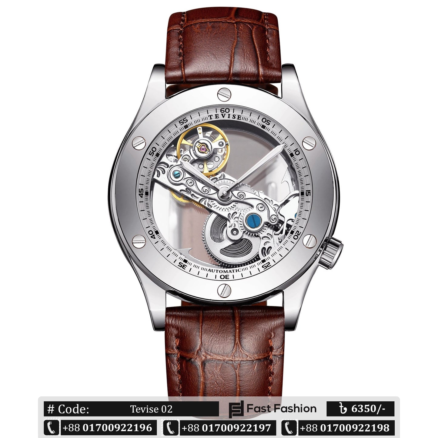 Original Tevise Mechanical Automatic GLASS OPEN DESIGN Watch - Tevise 01