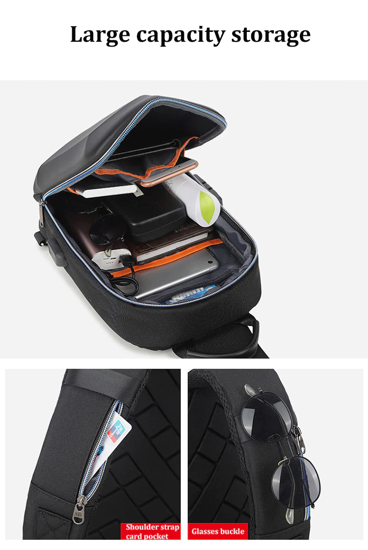 Anti-theft lock Chest-Bag - Side Bag - USB charging travel Shoulder Waterproof Crossbody Bag - KN Bag 01