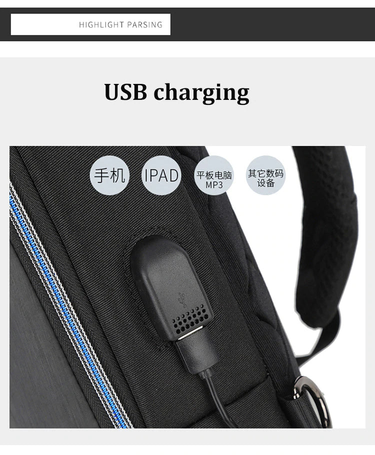 Anti-theft lock Chest-Bag - Side Bag - USB charging travel Shoulder Waterproof Crossbody Bag - KN Bag 01