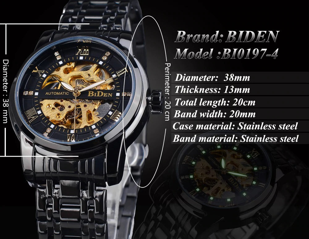 Original BIDEN Mechanical Automatic Self-Wind Wristwatche Watch - Biden 46 V2 Full Black