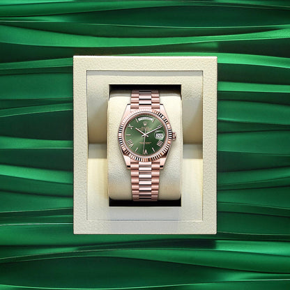 1:1 Luxury Automatic Mechanical Watch | RLX Watch Day Date 40 Rose Gold Green